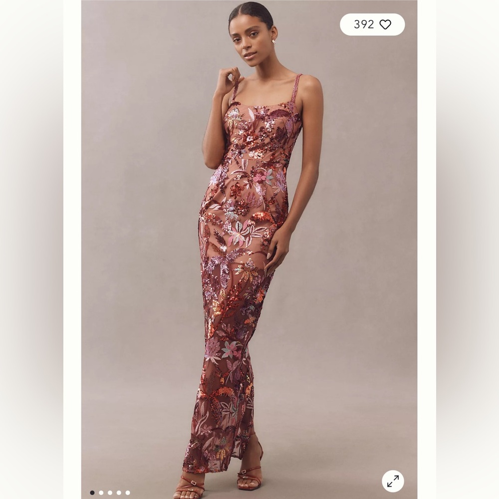 NWT Bronx and Banco Floral Sequin Dress in Burgundy and Pink